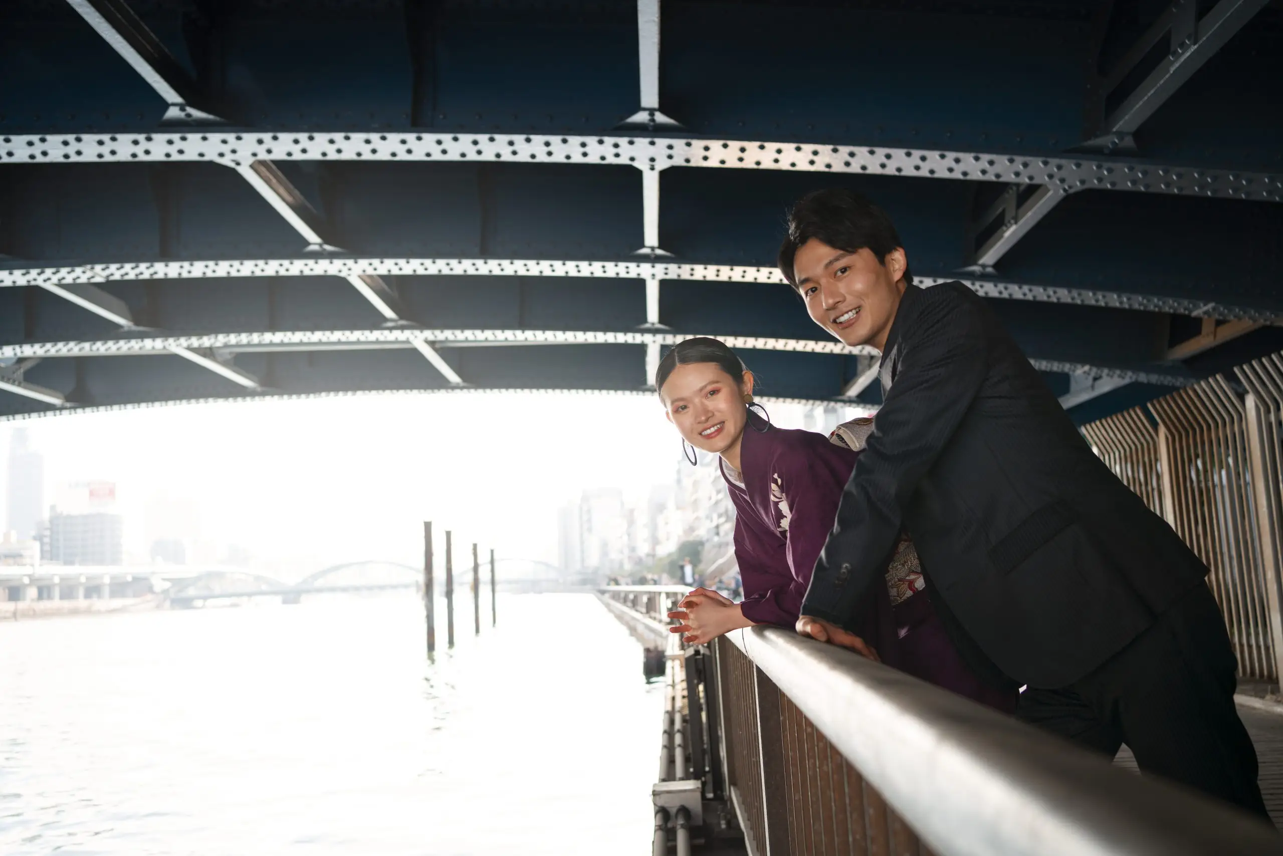 Japanese couple posing bridge celebrating coming age day – Cruise Line Placement Japanese couple posing bridge celebrating coming age day – Cruise Line Placement