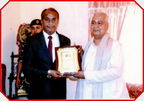 Indo - Nepal, Sadbhavana Award - From Honorable Shree, Parmanand Jha, Vice President of Nepal, August 2014 in Kathmandu, Nepal